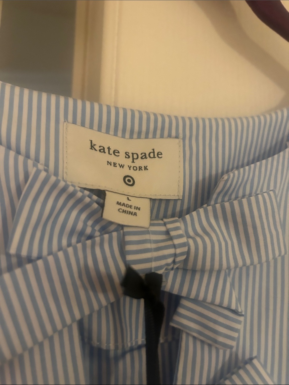 kate spade women’s Light Blue and White Striped Shirt with Neck Bows